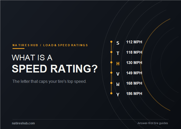 Tire speed rating chart from S at 112 mph to Y at 186 mph