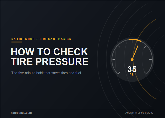 Tire pressure gauge reading 35 PSI, the typical recommended pressure for a passenger car